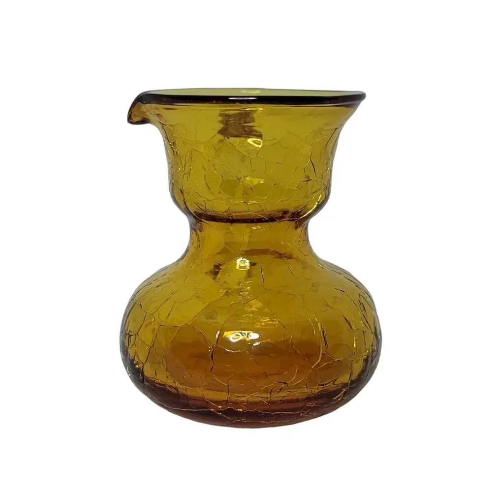 Vintage Amber Gold Crackle‎ Glass Creamer Pitcher Jug 3